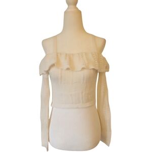 NWOT Current Air Women's Cream Crochet Off-Shoulder Ruffle Knit Top Size S